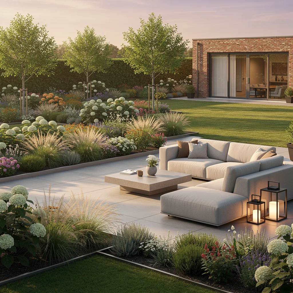 Premium gezinstuin met loungehoek en volwassen beplanting